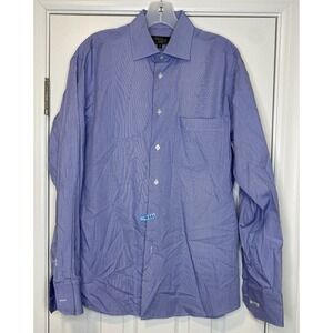 Polifroni Men's Button Up Long Sleeve Dress Shirt Blue White‎ Size Large 16